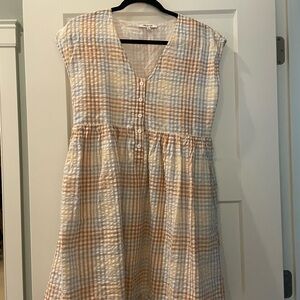 Madewell Plaid Mini Dress in Cream and Tan